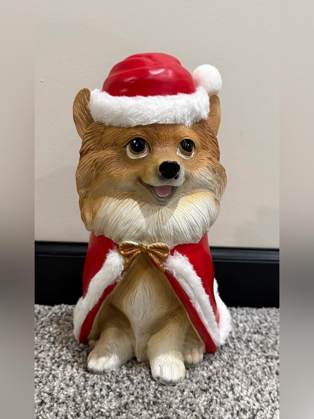 Santa Claus Pomeranian Dog Figurine Christmas Hat and Cape Humane Society Decor